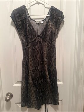 Petite Studio Snake-Print V-Neck Mini Dress in Black and Brown